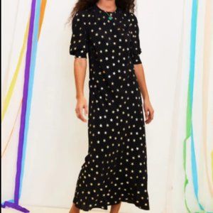 Rixo London Jess Gold Foil Star Midi Dress Small